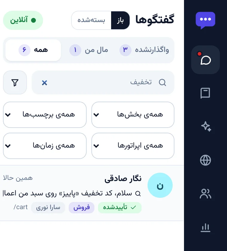 جستجوی کلمه‌ی تخفیف در گفتگوها